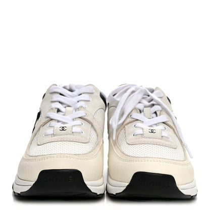 Chanel Mesh Suede Grained Calfskin Womens CC Sneakers 39 White Black 3 of 9
