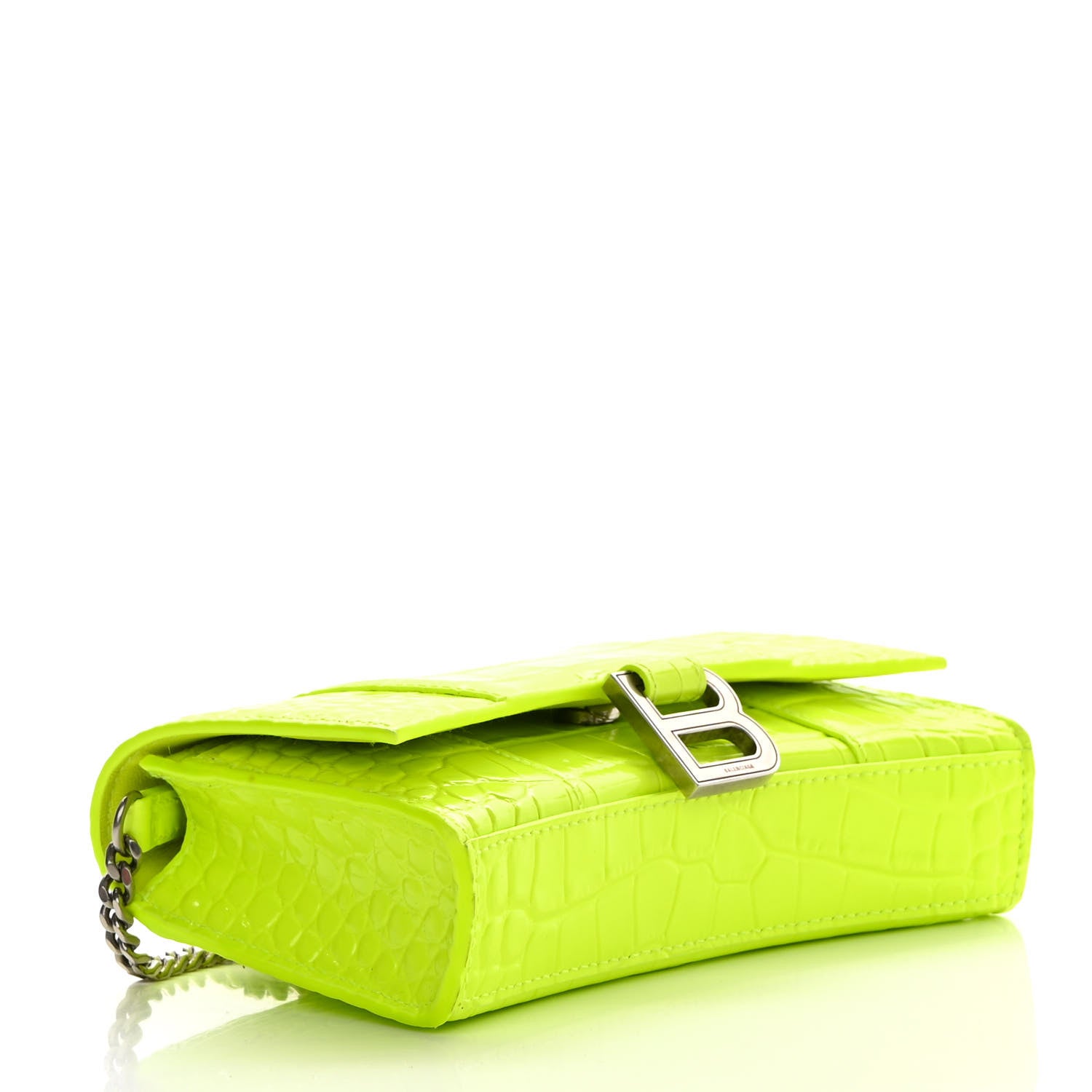 Balenciaga Shiny Calfskin Crocodile Embossed Hourglass Chain Bag Fluo Yellow 4 of 11