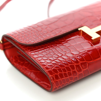 Hermes Shiny Alligator Constance Long Wallet To Go Sanguine 8 of 11