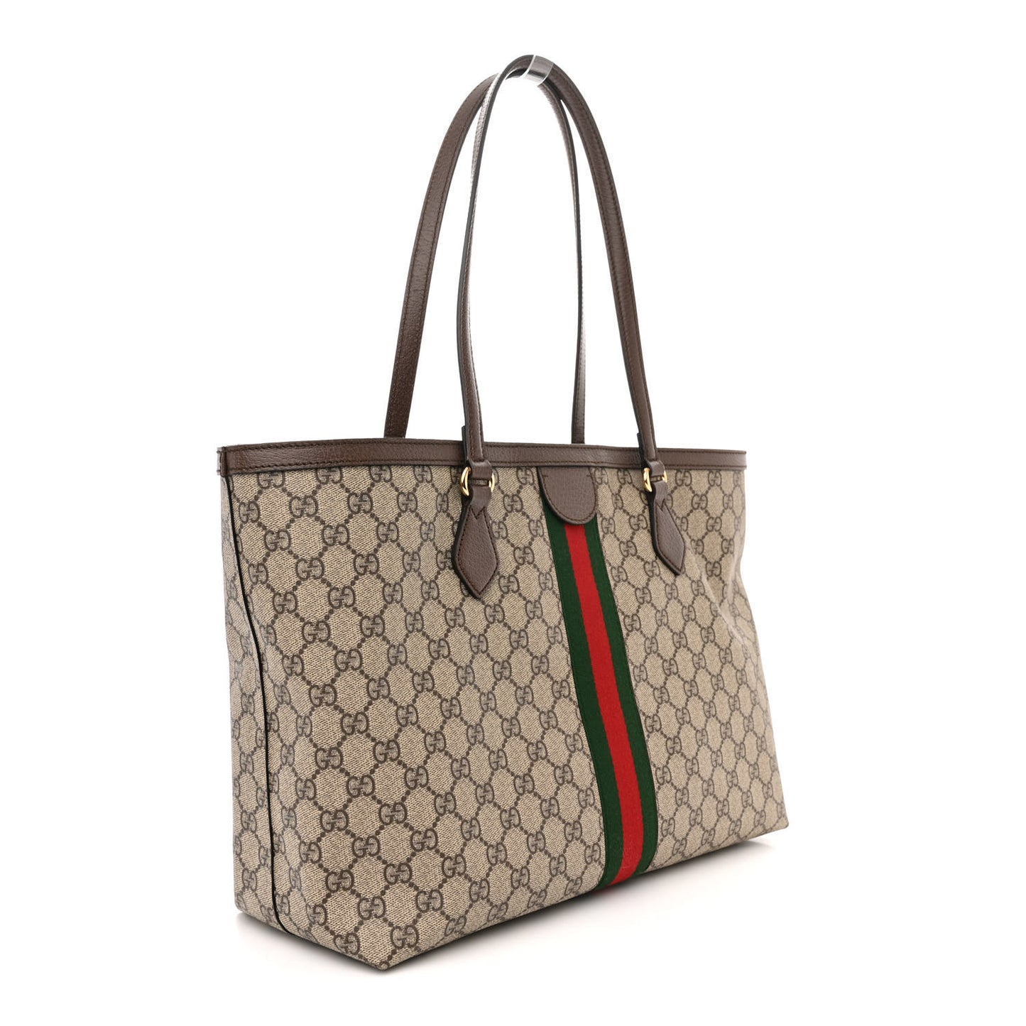 GG Supreme Monogram Textured Calfskin Web Medium Ophidia Shopping Tote Beige Ebony New Acero