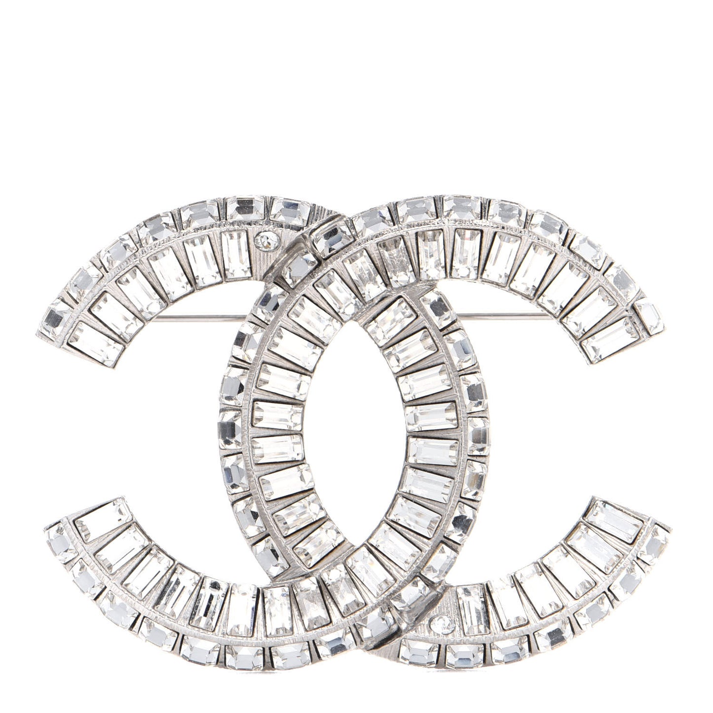 Baguette Crystal CC Brooch Silver