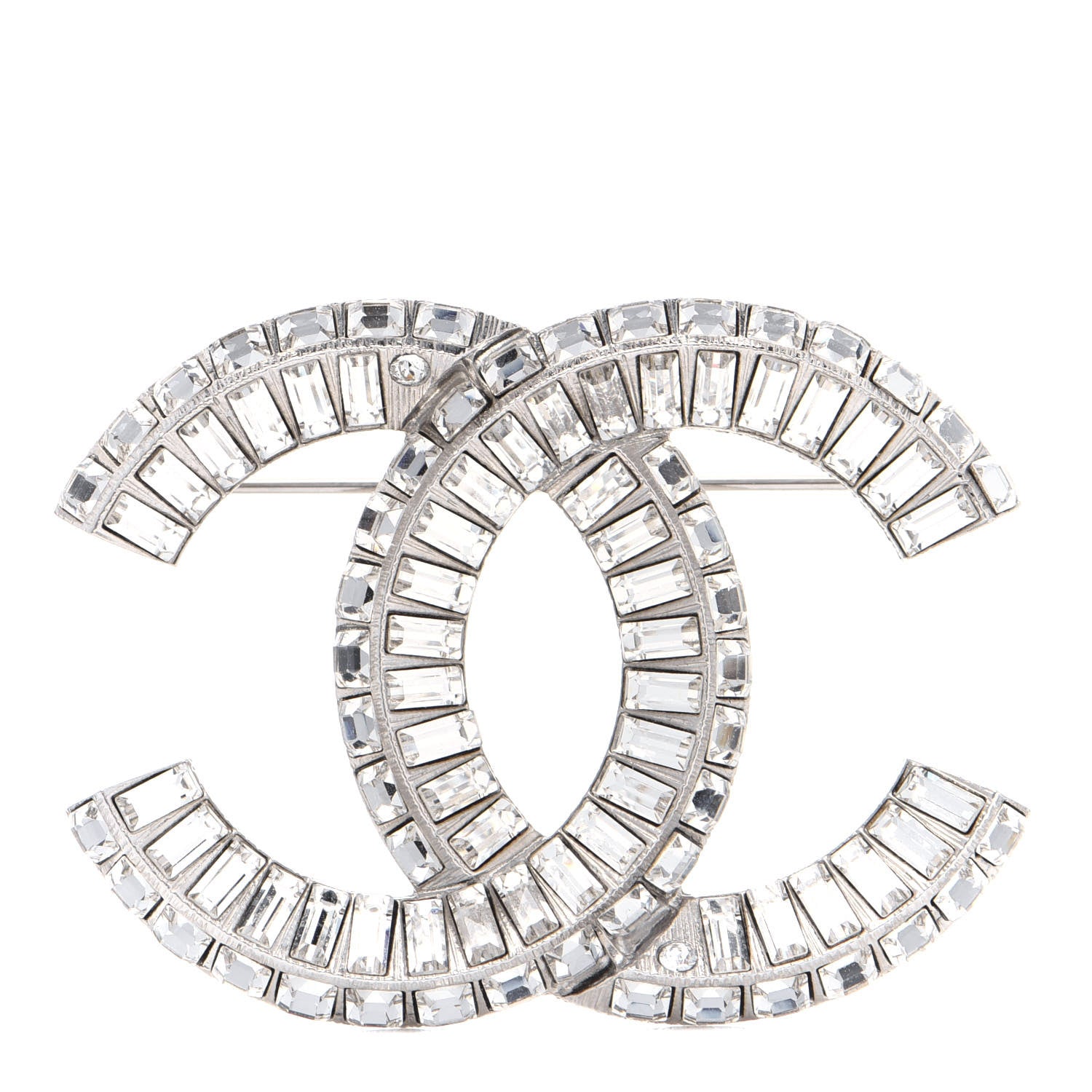 Chanel Baguette Crystal CC Brooch Silver 1 of 7