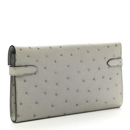 Hermes Ostrich Kelly Longue Wallet Bleu Glacier 3 of 9
