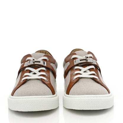 Hermes Calfskin Canvas Day Sneakers 44 Gold White 2 of 8