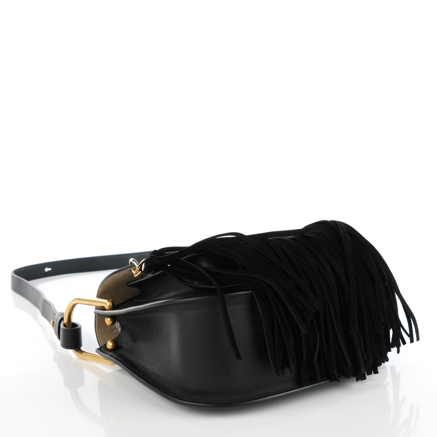 Chloe Calfskin Small Hudson Fringe Shoulder Bag Black 4 of 9