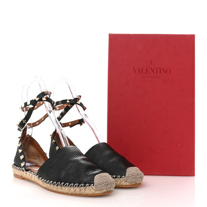 Valentino Garavani Grained Calfskin Rockstud Ankle Wrap Espadrille 20mm Flats 39 Black Light Cuir Natural 14 of 14