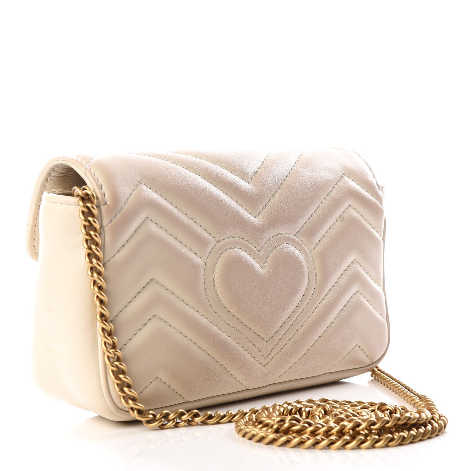 Gucci Calfskin Matelasse Super Mini GG Marmont Shoulder Bag White 2 of 14