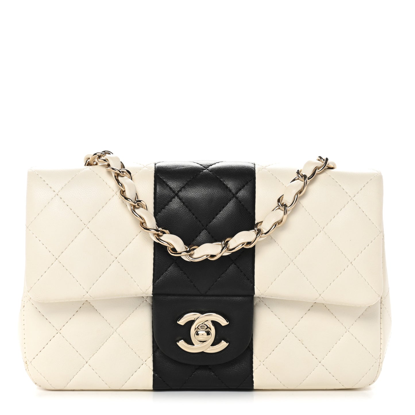 Lambskin Quilted Mini Rectangular Flap White Black