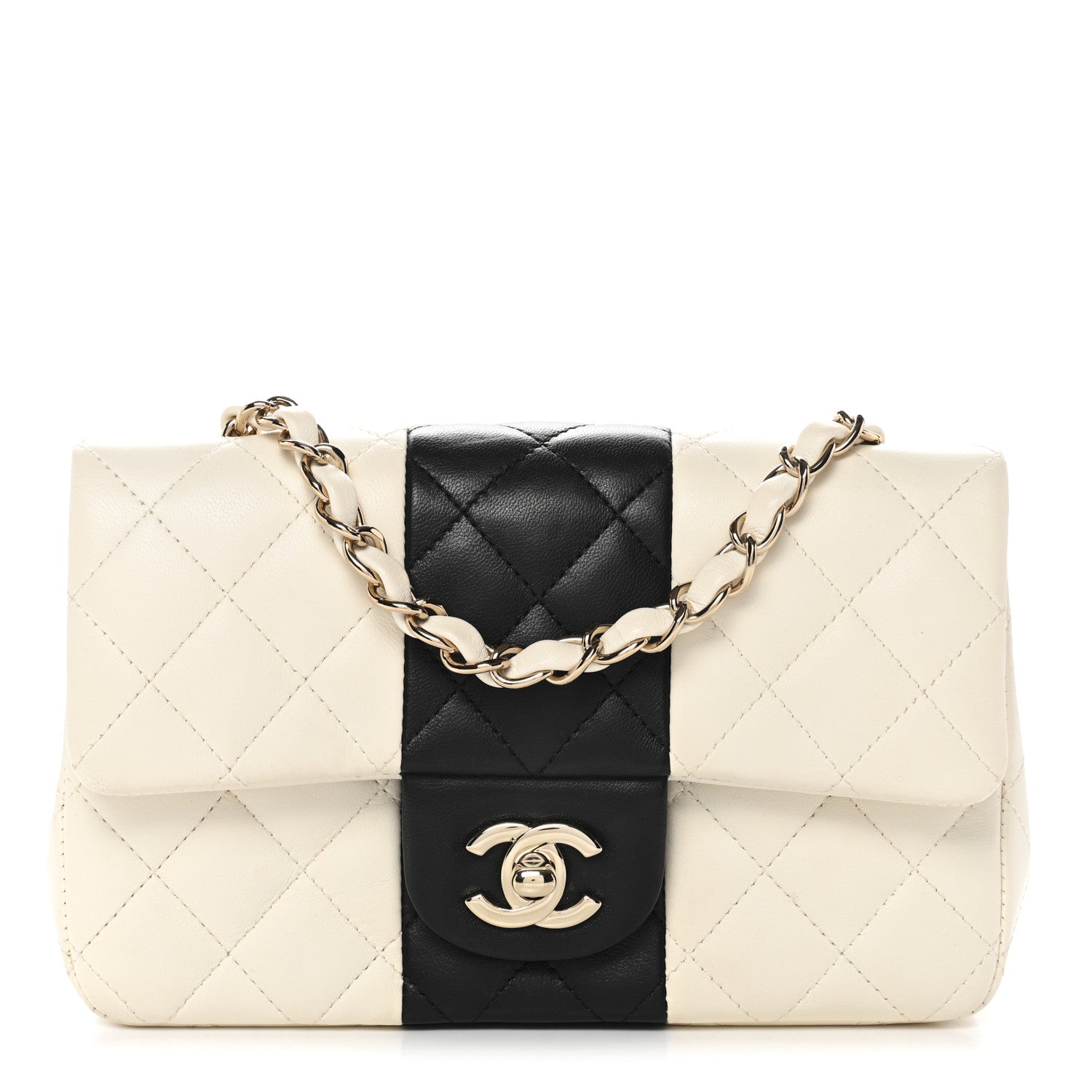 Chanel Lambskin Quilted Mini Rectangular Flap White Black 1 of 11