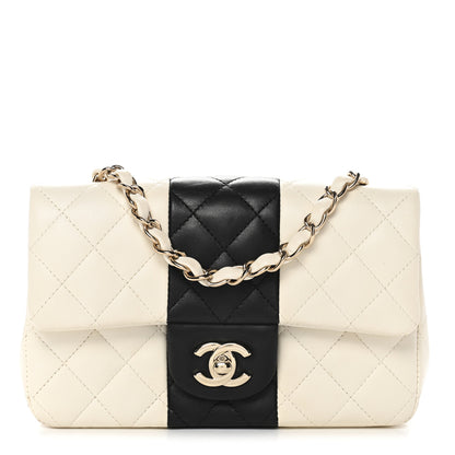 Chanel Lambskin Quilted Mini Rectangular Flap White Black 1 of 11