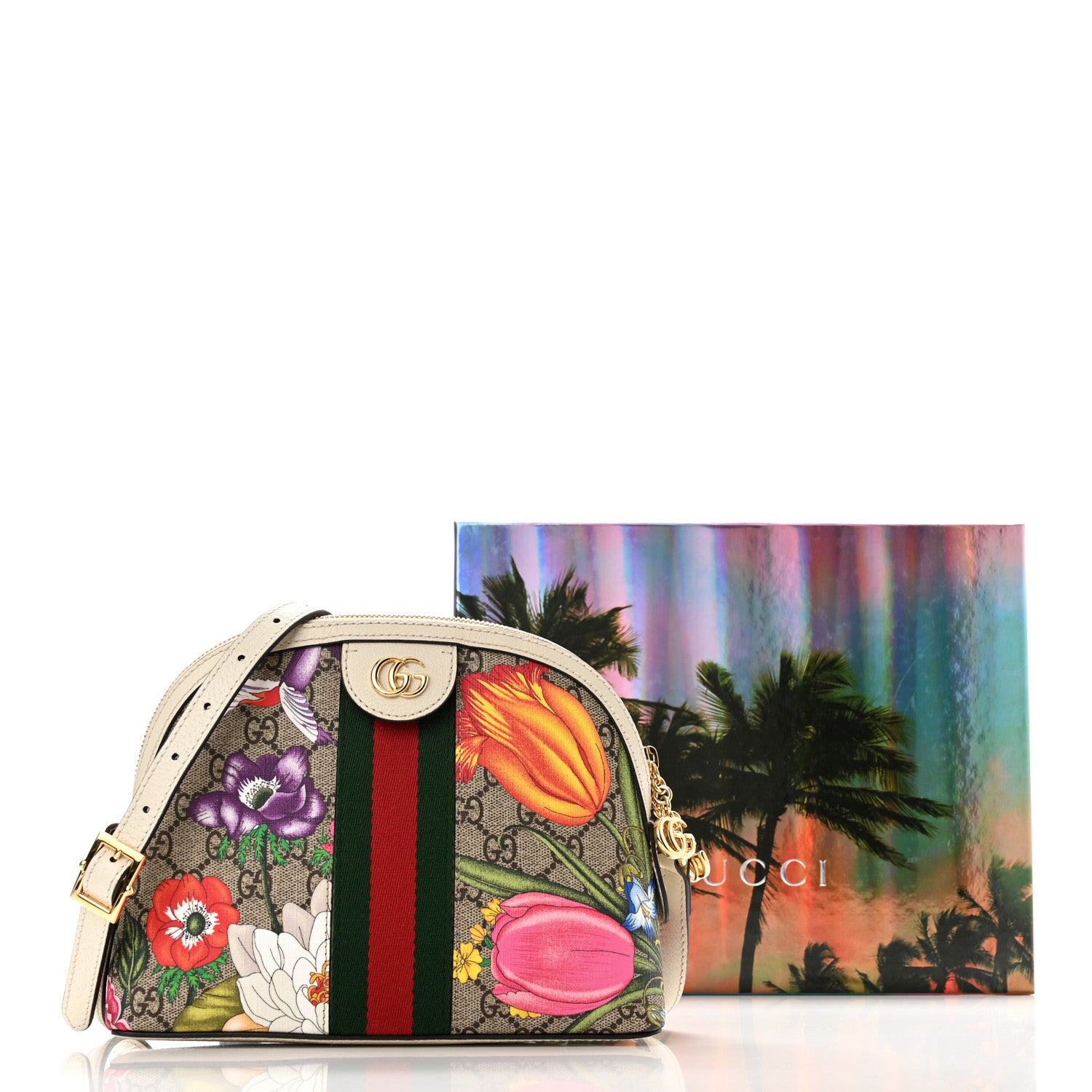 Gucci GG Supreme Monogram Flora Web GG Small Ophidia Dome Shoulder Bag White 11 of 11