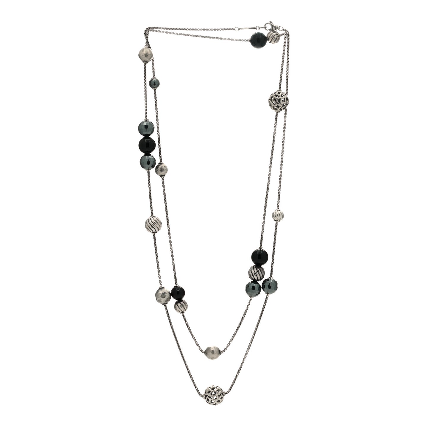 Sterling Silver Black Onyx Hematine Elements Station Necklace