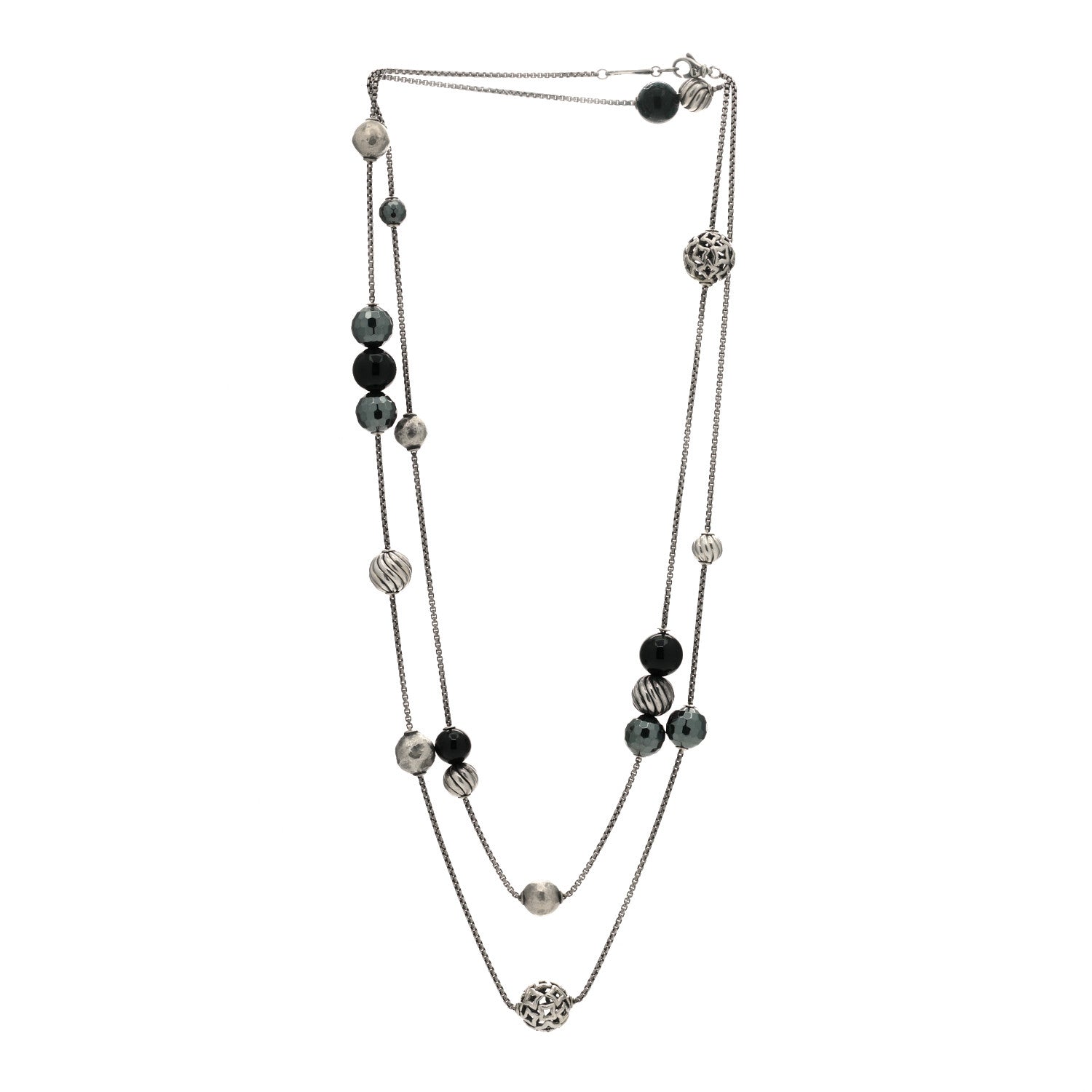 David Yurman Sterling Silver Black Onyx Hematine Elements Station Necklace 2 of 3