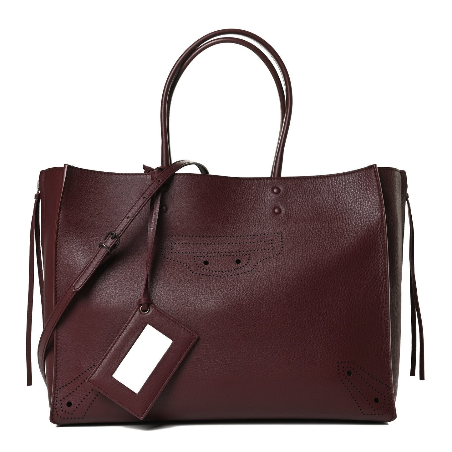 Calfskin Blackout Hardware Perforated Papier B4 Tote Burgundy