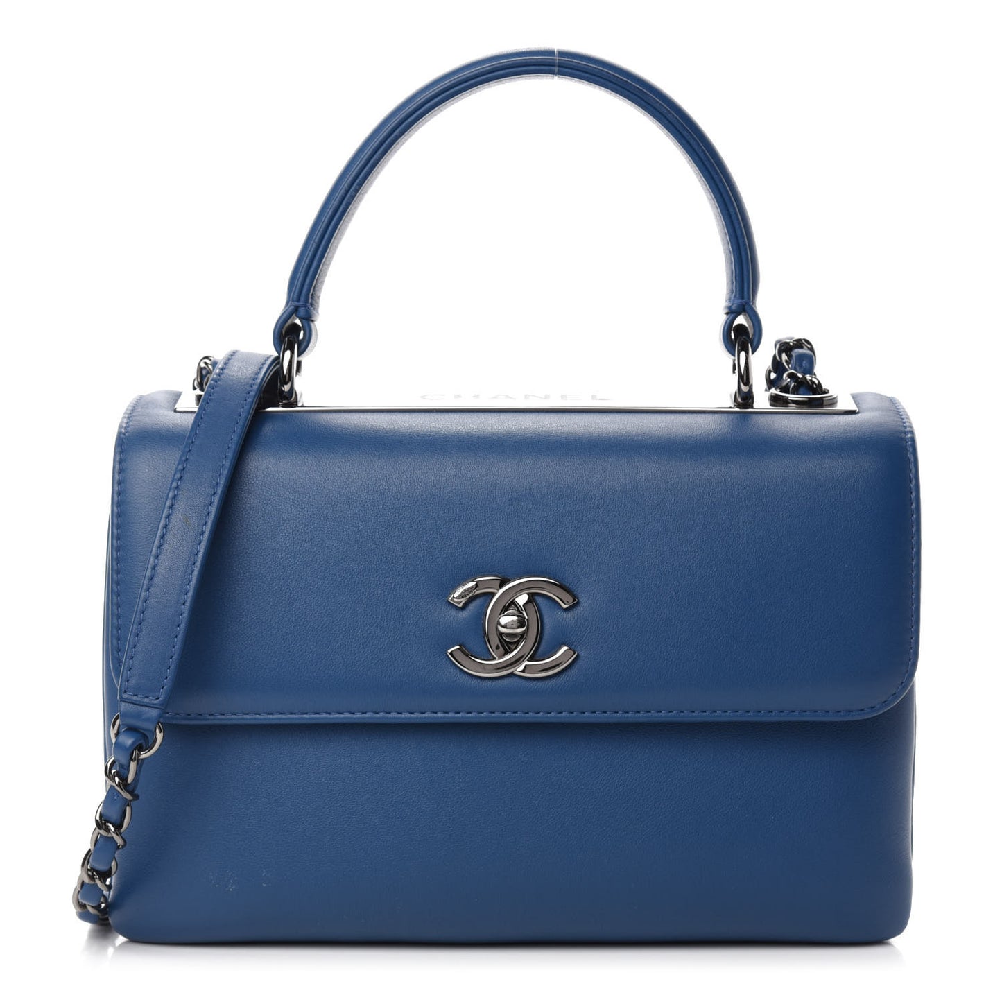 Calfskin Small Trendy CC Dual Handle Flap Bag Blue