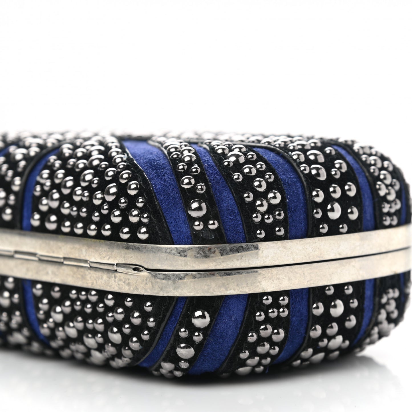Suede Studded Britannia Skull Box Clutch Blue Black
