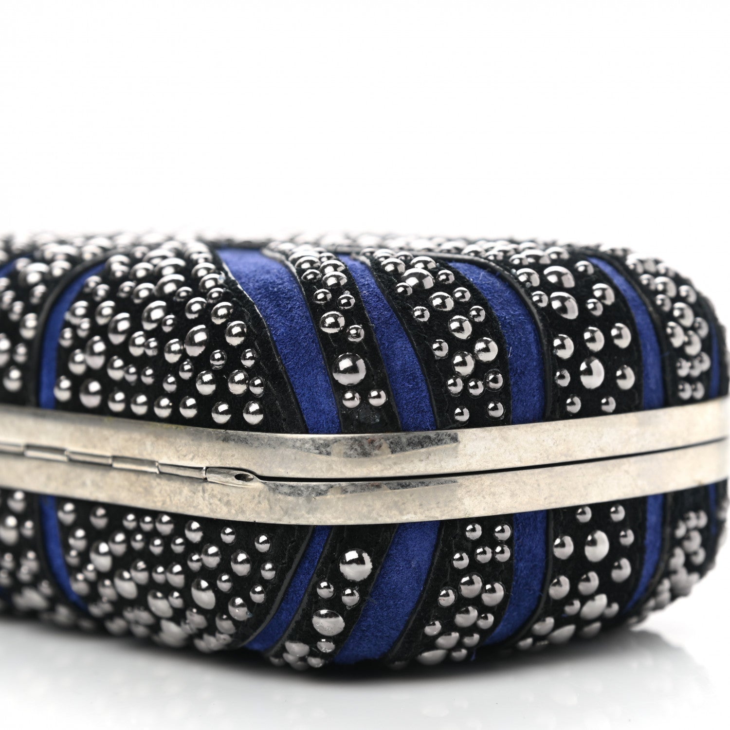 Alexander McQueen Suede Studded Britannia Skull Box Clutch Blue Black 10 of 11