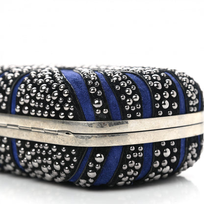 Alexander McQueen Suede Studded Britannia Skull Box Clutch Blue Black 10 of 11