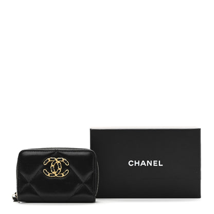 Chanel Lambskin Quilted Chanel 19 Zip Around Coin Purse Wallet Black 9 of 9