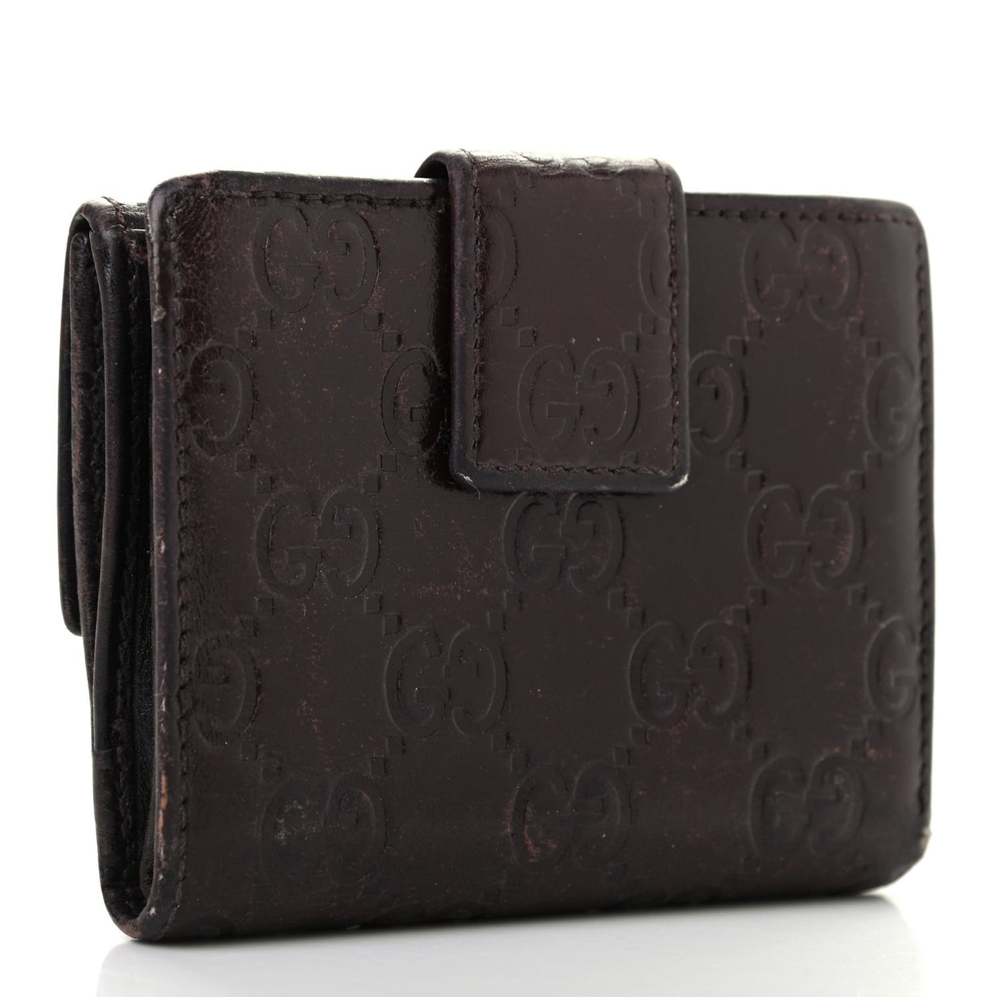 Guccissima Metal Bar French Flap Wallet Dark Chocolate