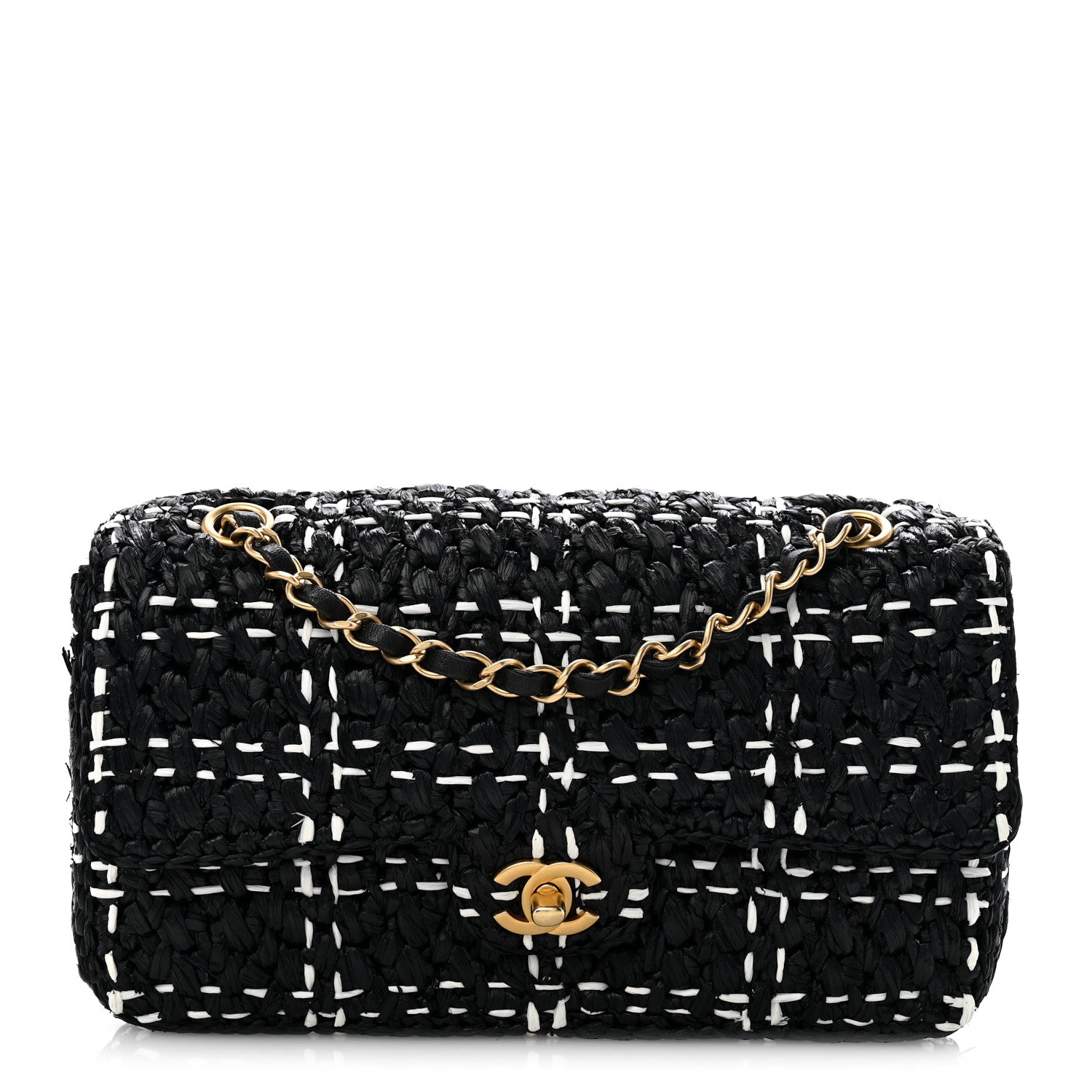 Chanel Raffia Effect Medium Tweedy Flap Bag Black White 1 of 12