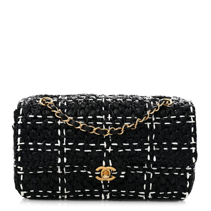 Chanel Raffia Effect Medium Tweedy Flap Bag Black White 1 of 12