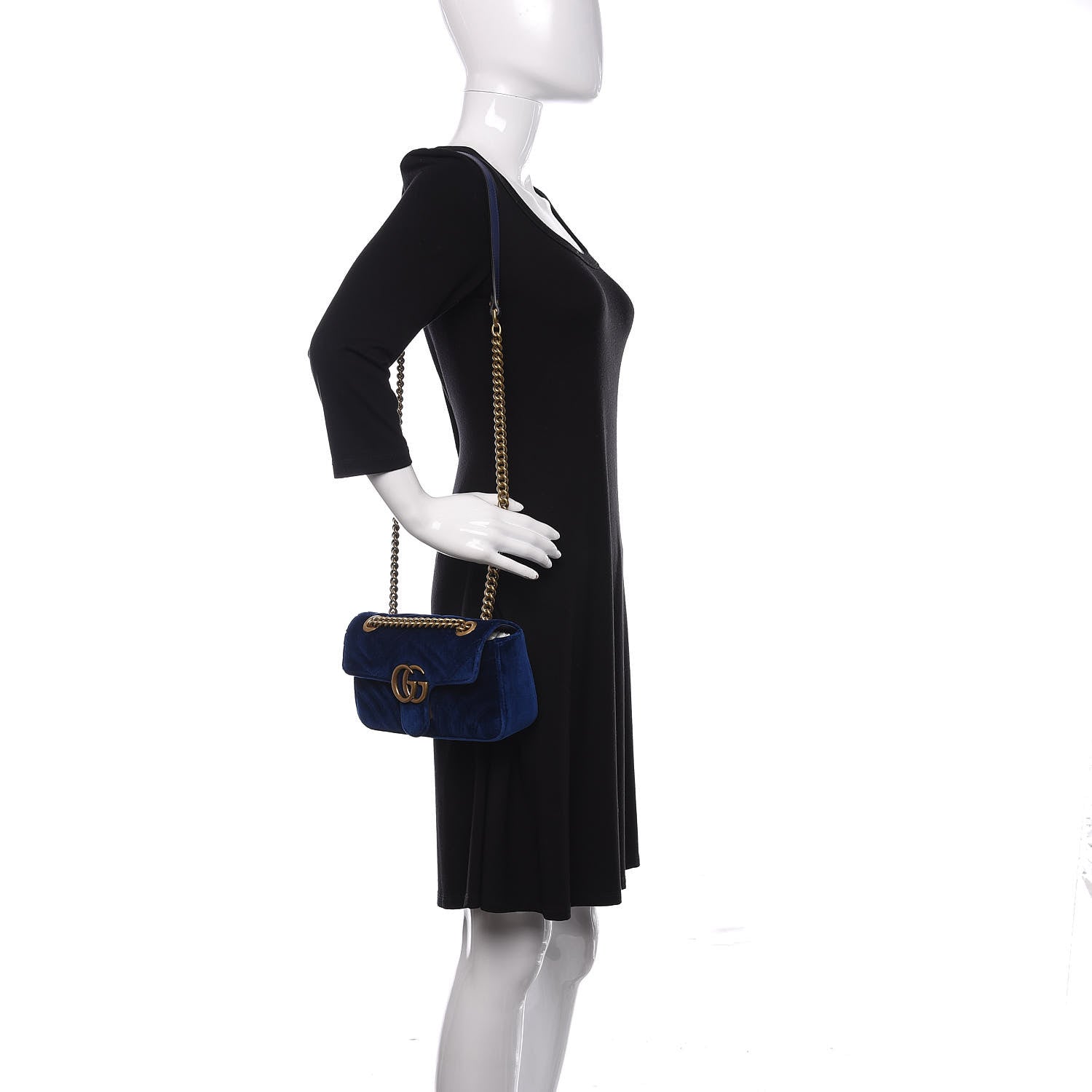 Gucci Velvet Matelasse Mini GG Marmont Shoulder Bag Cobalt Blue 2 of 10
