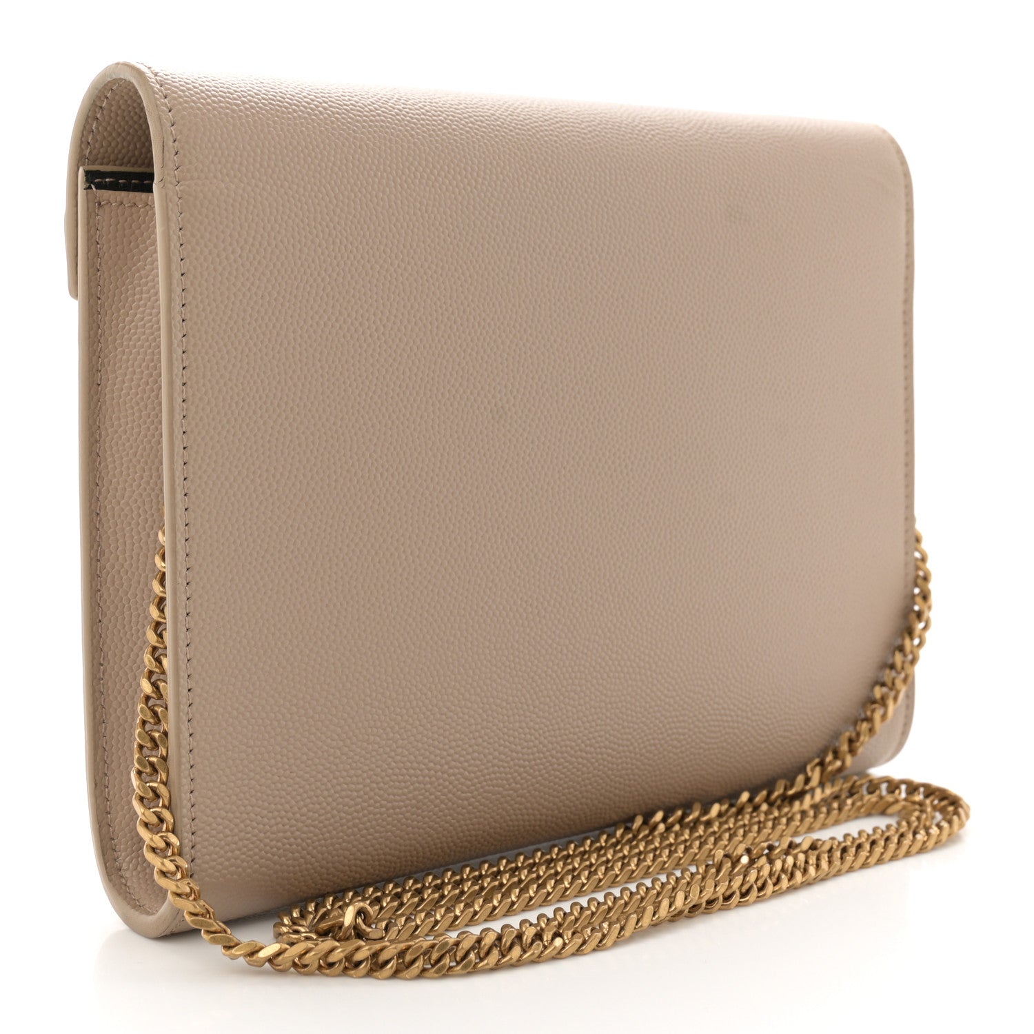 Saint Laurent Grain De Poudre Monogram Cassandra Chain Wallet Dark Beige 3 of 11