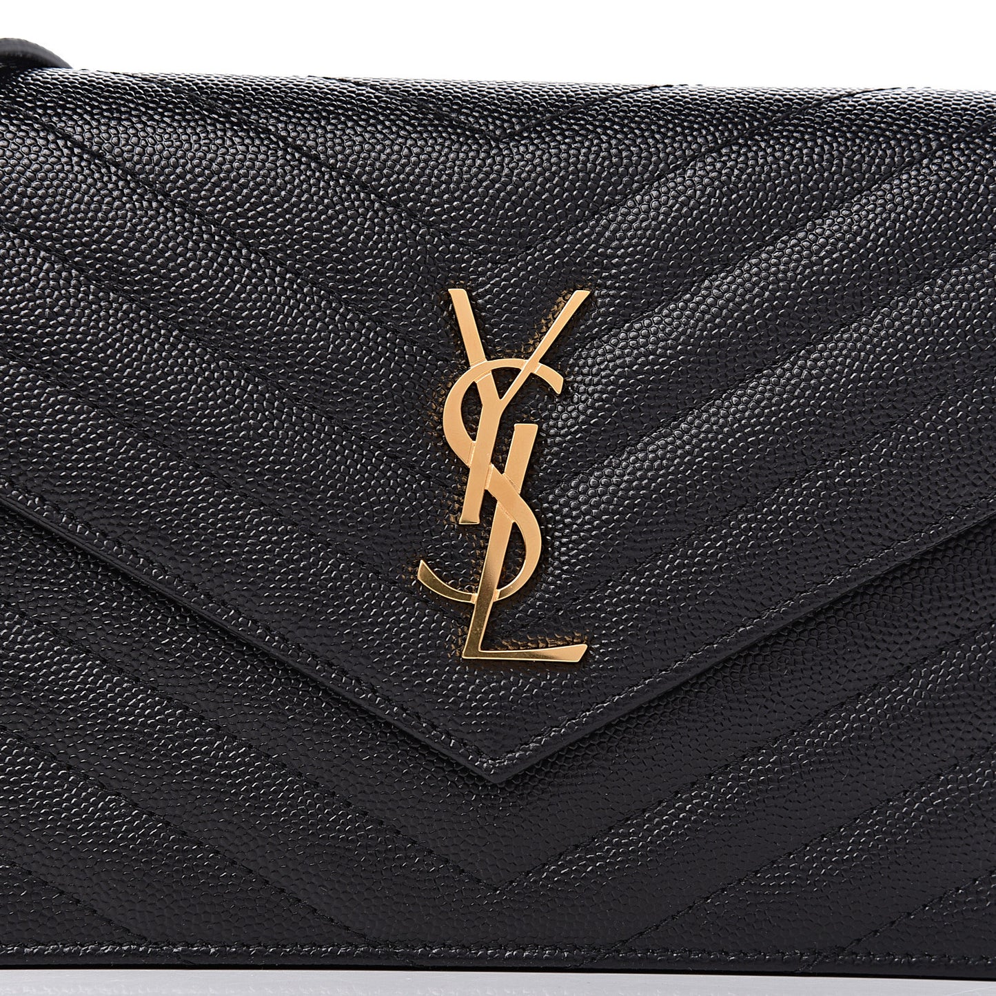 Grain De Poudre Matelasse Chevron Monogram Envelope Chain Wallet Black