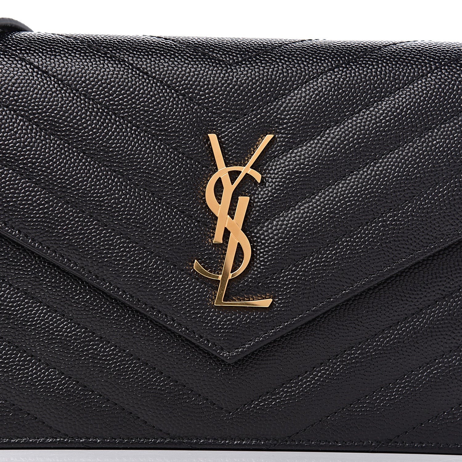 Saint Laurent Grain De Poudre Matelasse Chevron Monogram Envelope Chain Wallet Black 9 of 10
