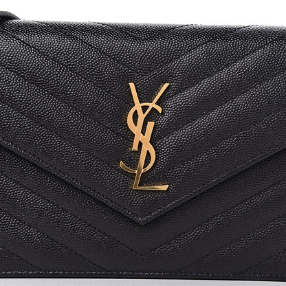 Saint Laurent Grain De Poudre Matelasse Chevron Monogram Envelope Chain Wallet Black 9 of 10