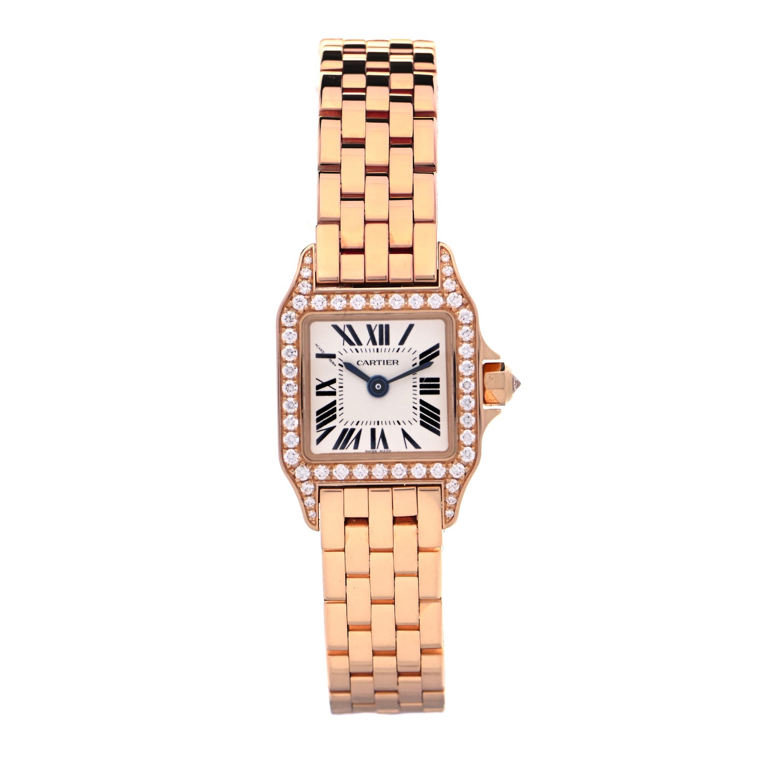 Cartier 18K Pink Gold Diamond Bezel 17mm Santos Demoiselle Quartz Watch 1 of 4