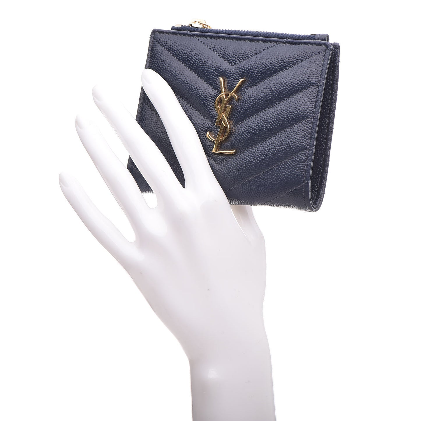 Grain De Poudre Matelasse Chevron Monogram Zipped Card Case Navy