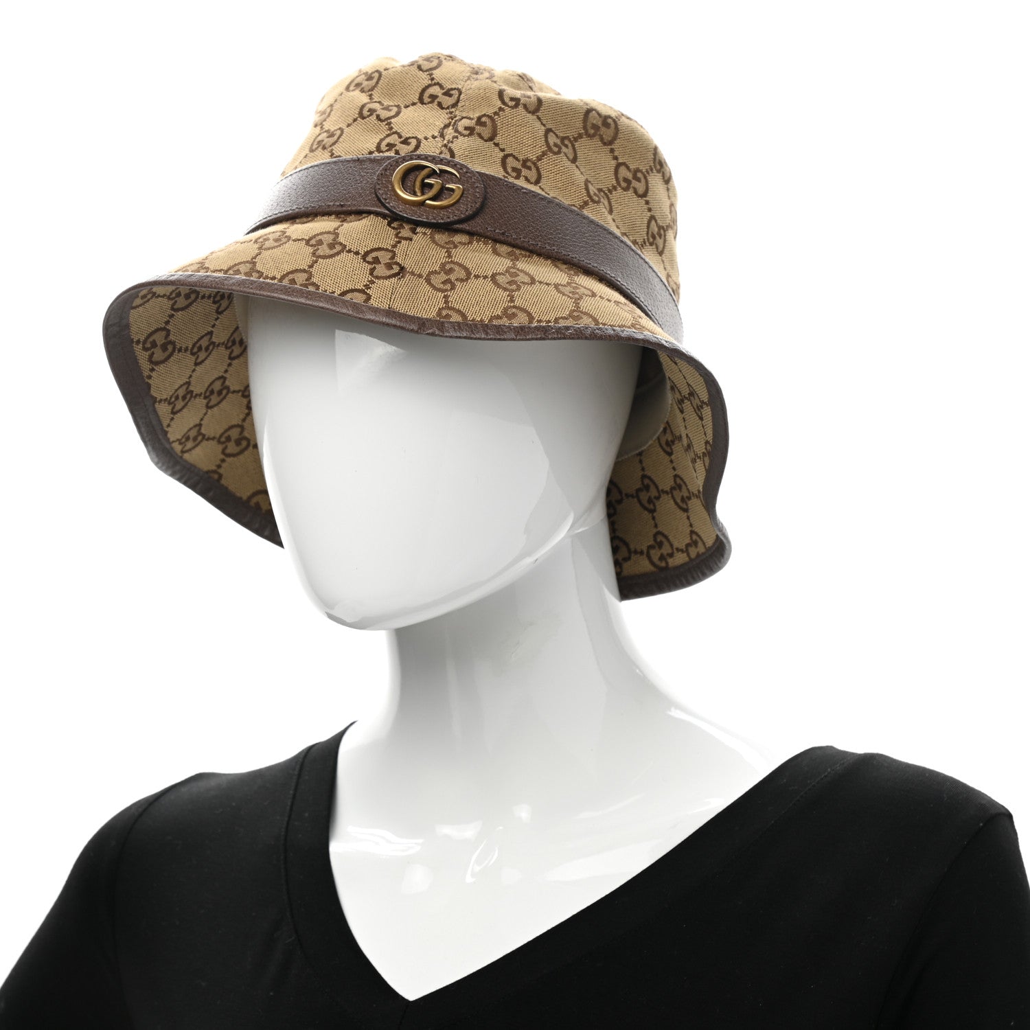 Gucci Monogram Textured Dollar Calfskin GG Jago Bucket Hat S Cacao Beige 2 of 9