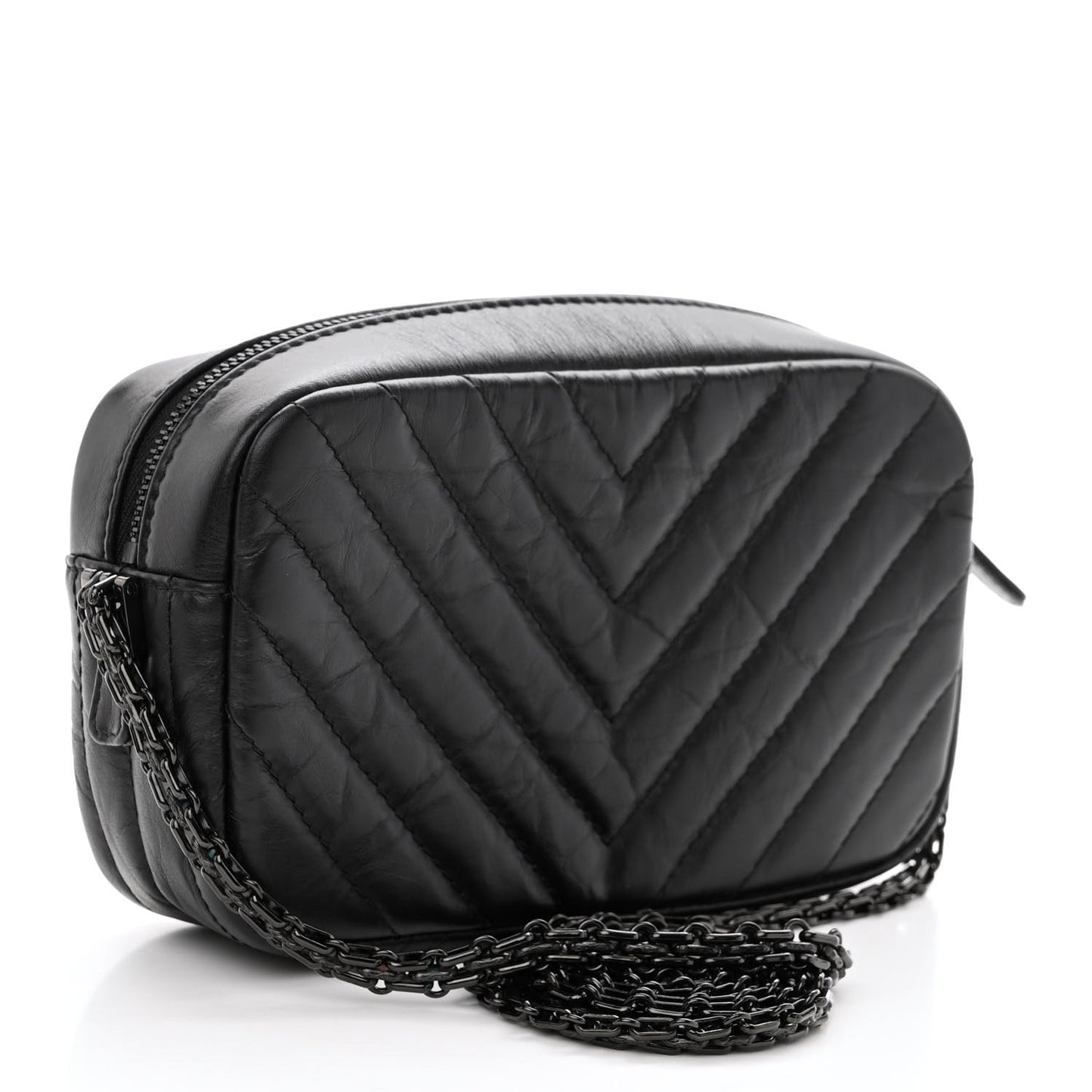 Aged Calfskin Chevron Mini Reissue Camera Case So Black