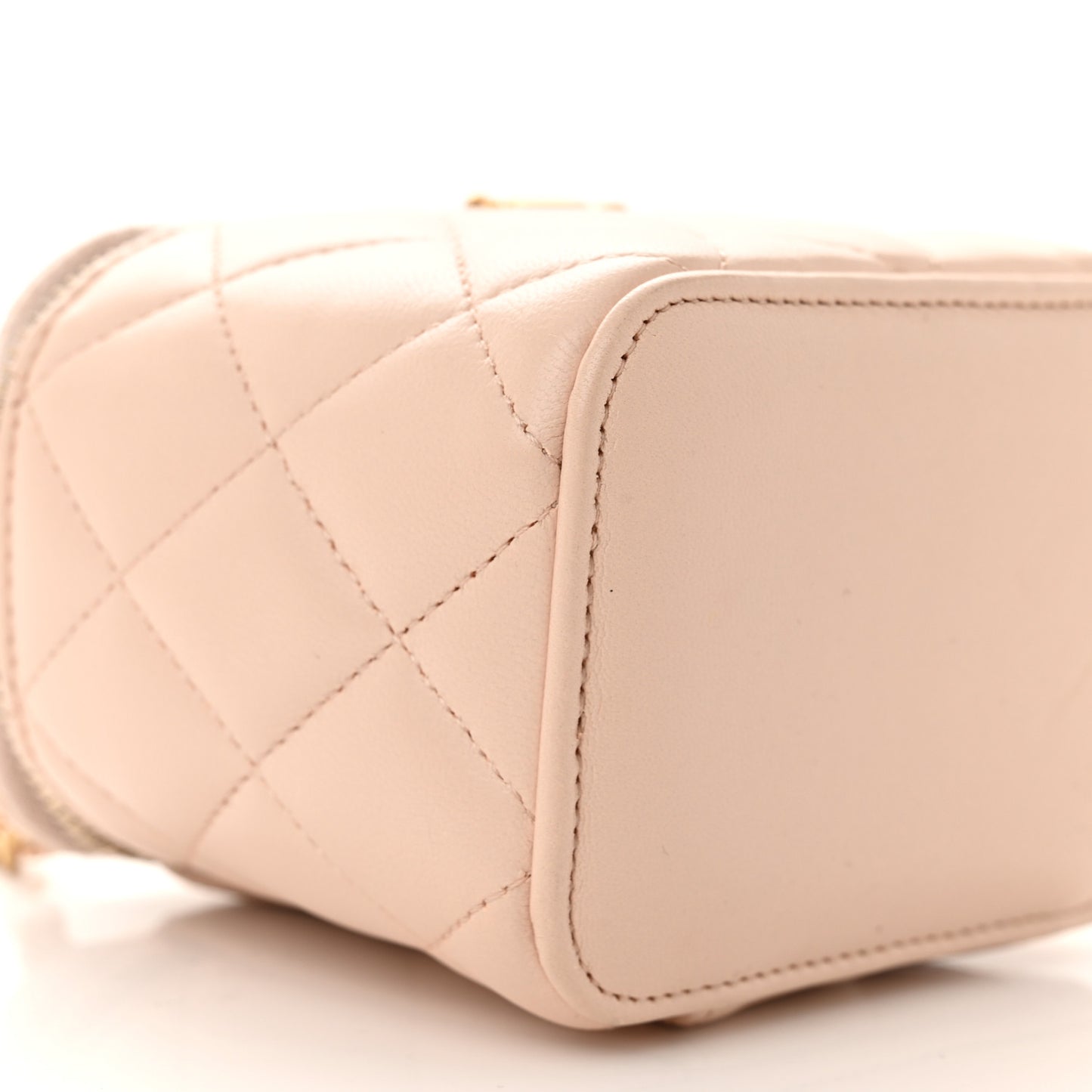 Lambskin Quilted Pearl Crush Mini Vanity Case With Chain Beige