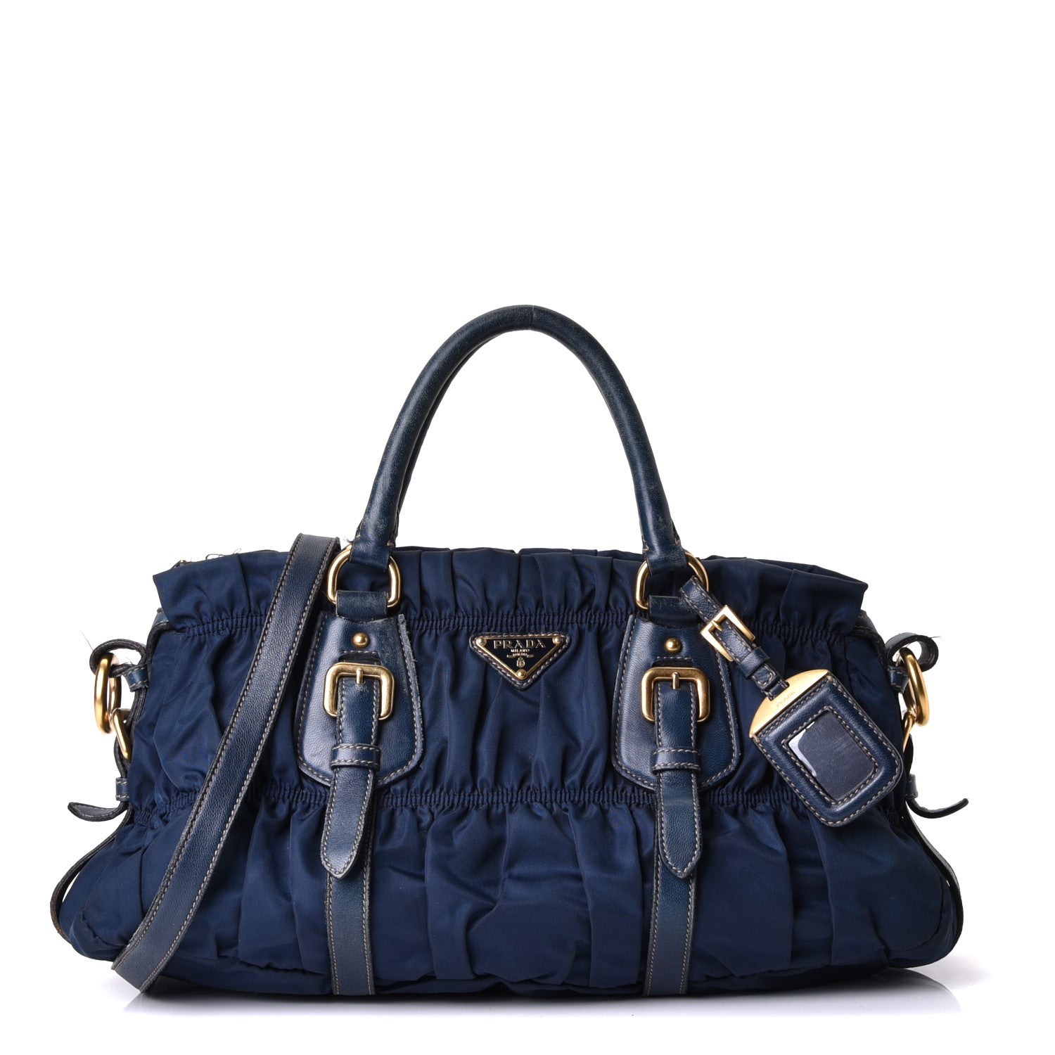 Prada Tessuto Nylon Nappa Braided Gaufre Shoulder Bag Bleuette 1 of 8