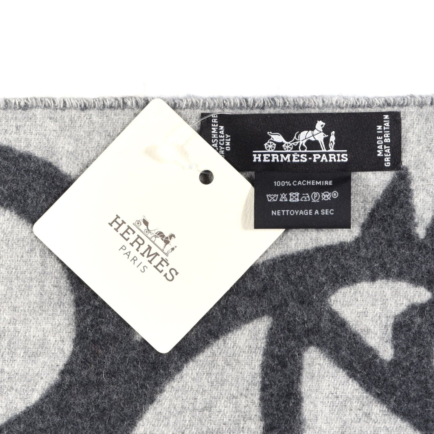 Hermes Cashmere Boucles et Camails Muffler Anthracite Gris Clair 4 of 4