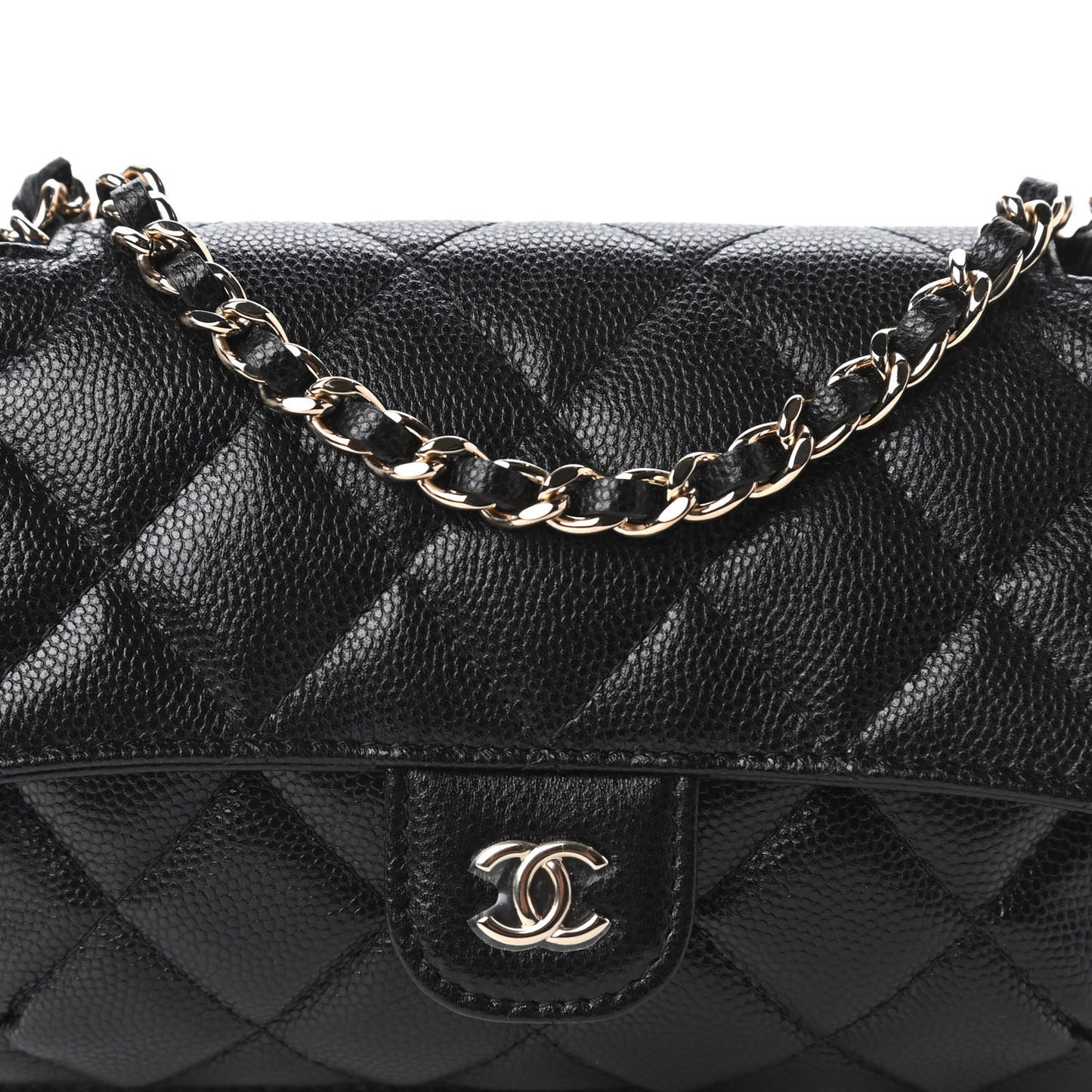 Caviar Fabric Quilted Foldable Tote With Chain Black Multicolor