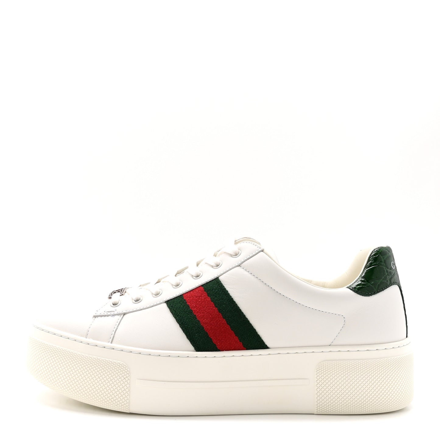 Ultralight Plume Calfskin Web Womens Ace Platform Sneakers 39.5 White