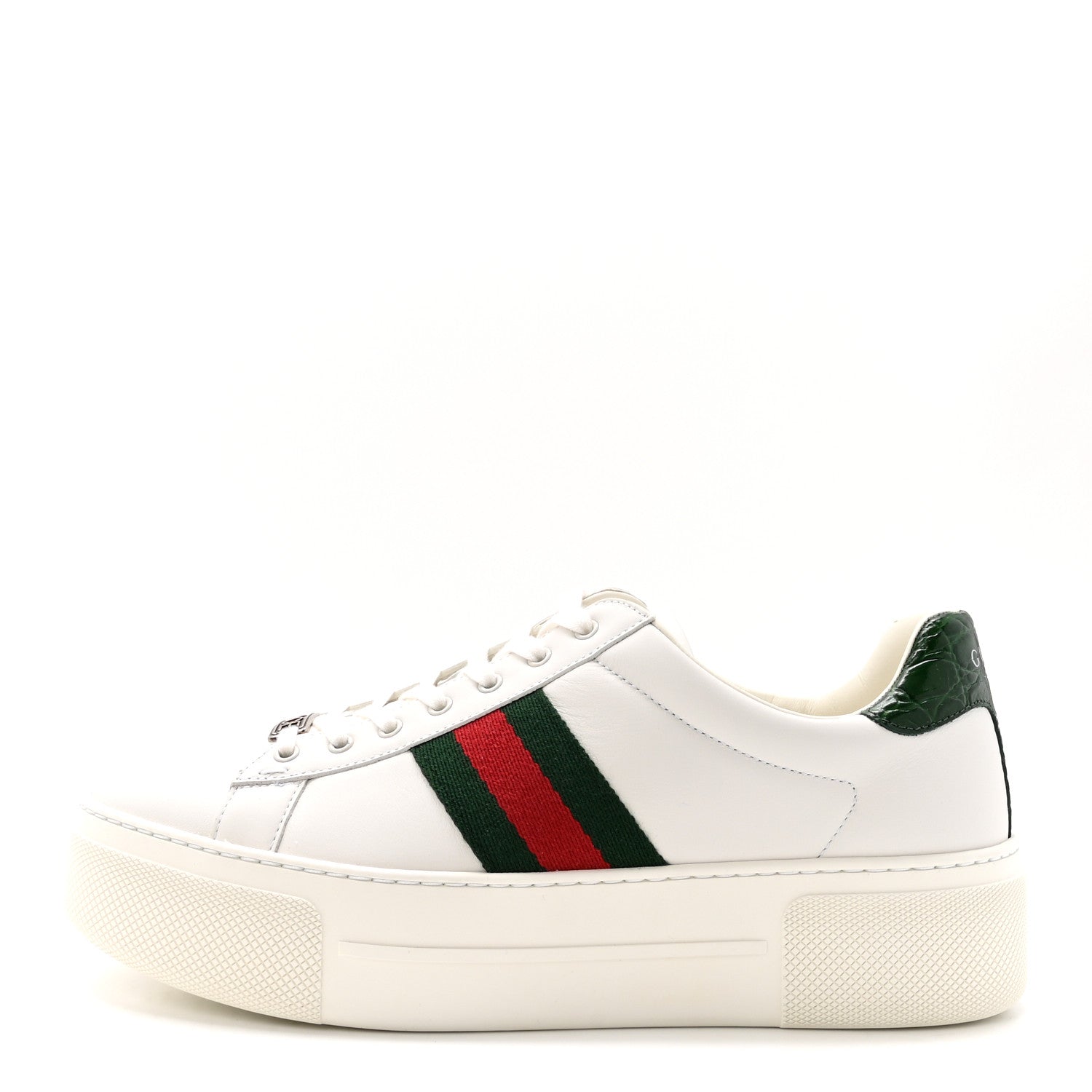 Gucci Ultralight Plume Calfskin Web Womens Ace Platform Sneakers 39.5 White 1 of 10