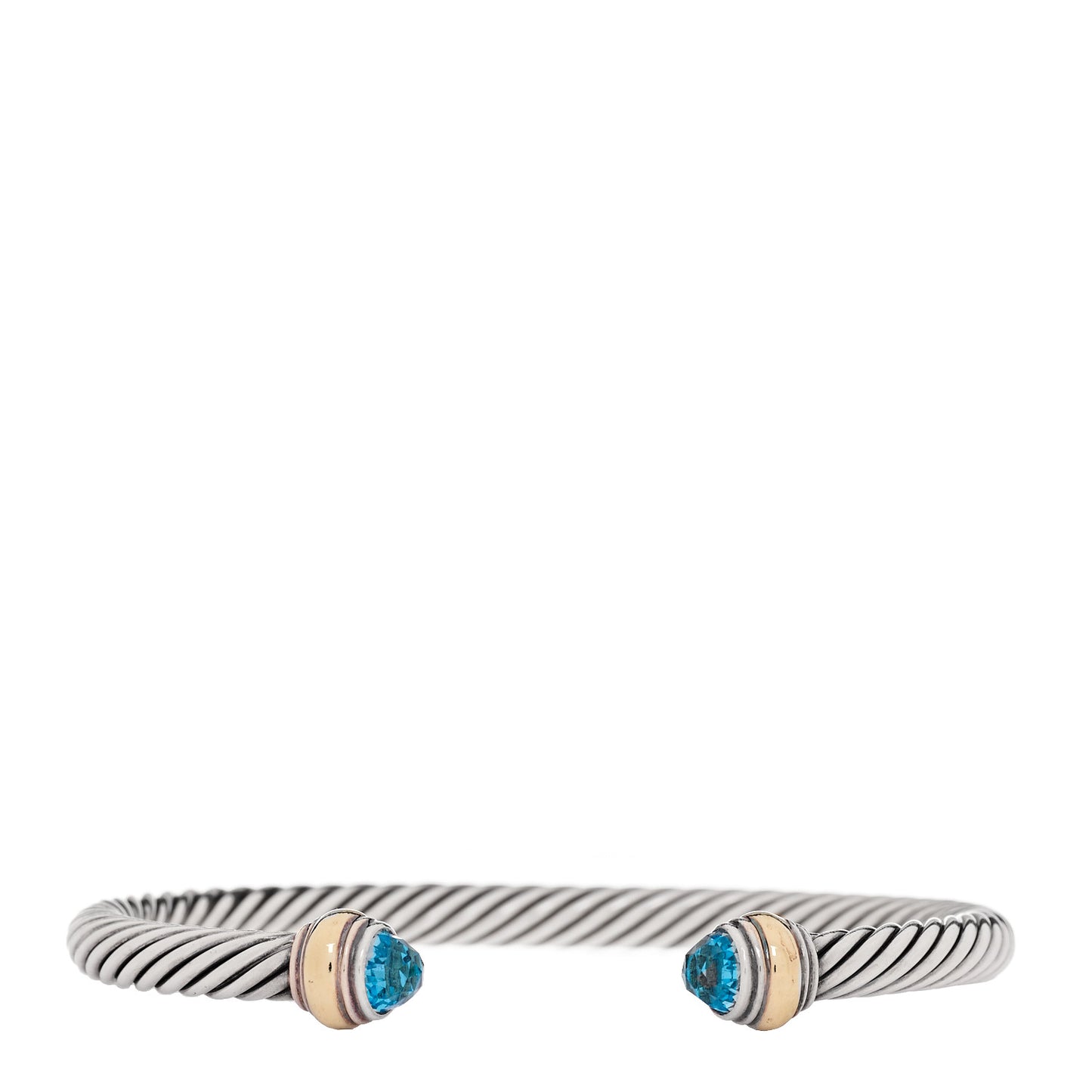 Sterling Silver 14k Yellow Gold Blue Topaz 5mm Cable Classics Bracelet