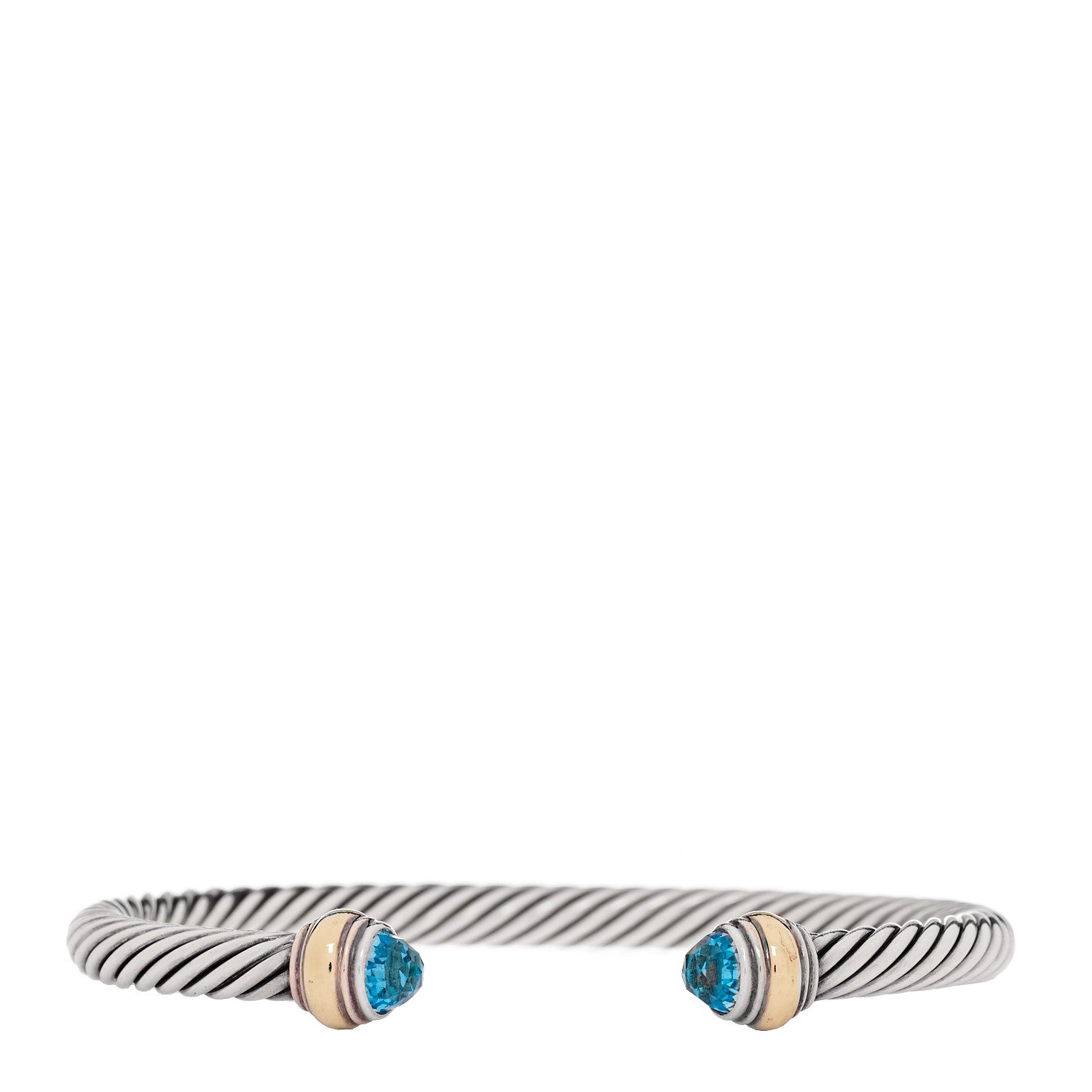 David Yurman Sterling Silver 14k Yellow Gold Blue Topaz 5mm Cable Classics Bracelet 1 of 5