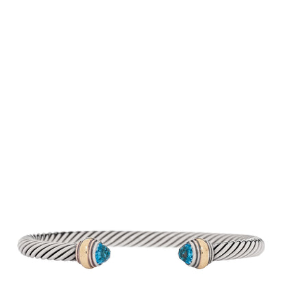David Yurman Sterling Silver 14k Yellow Gold Blue Topaz 5mm Cable Classics Bracelet 1 of 5