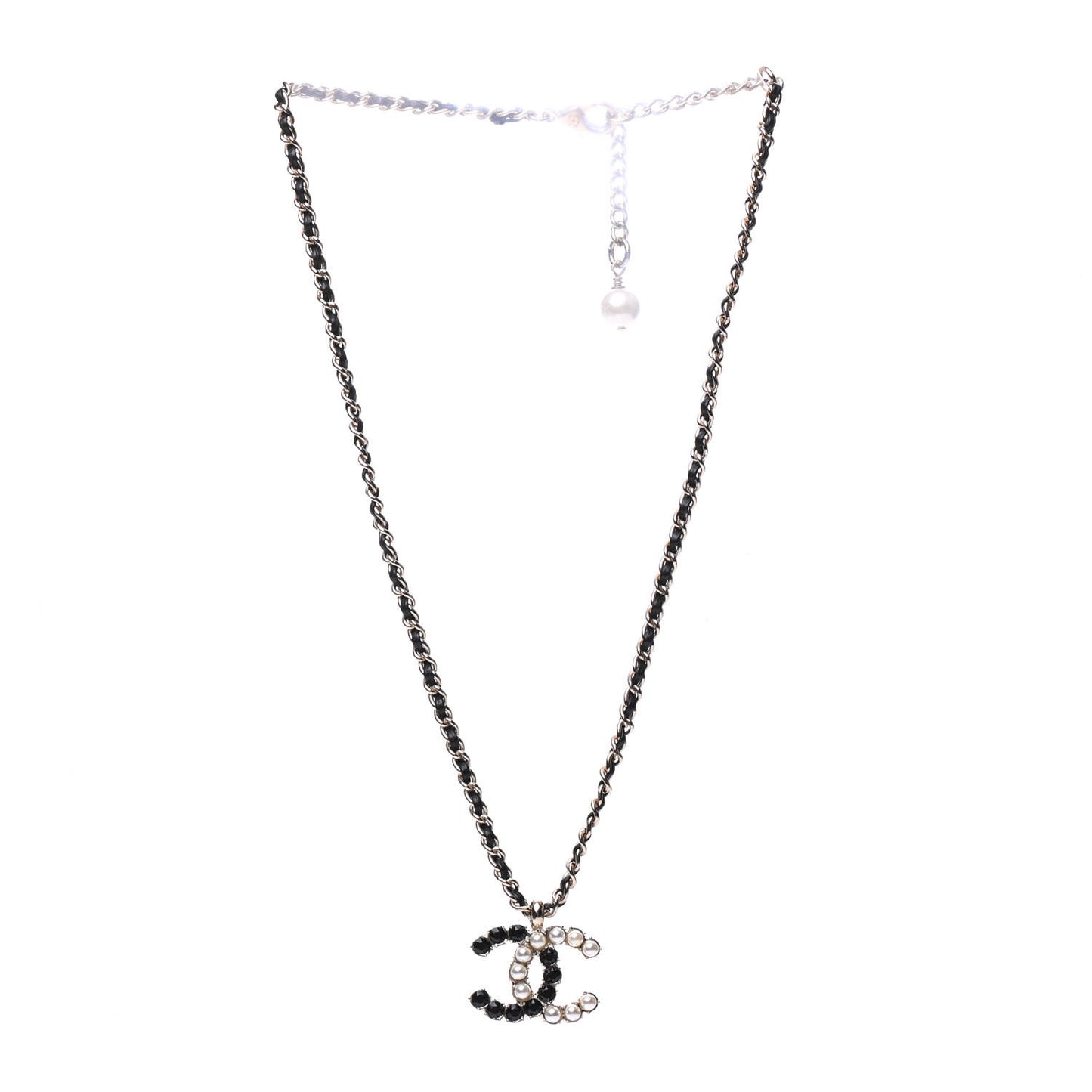 Lambskin Resin Pearl Dazzling Domino Short Necklace Gold Black