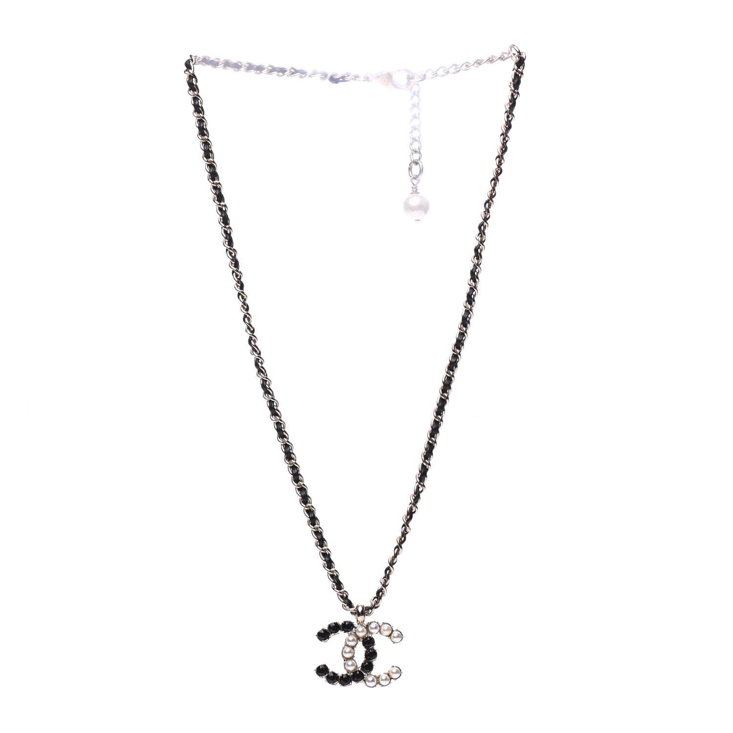 Chanel Lambskin Resin Pearl Dazzling Domino Short Necklace Gold Black 3 of 6