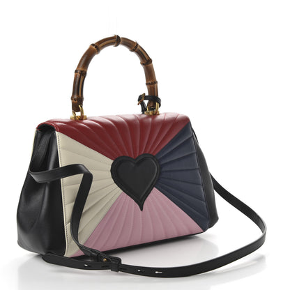 Gucci Calfskin Bamboo Trapuntata Queen Margaret Top Handle Bag Blue Agata Hibiscus Red Mystic White Sugar Pink 4 of 11