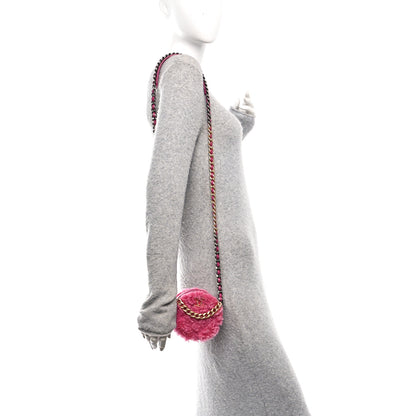 Chanel Shearling Sheepskin Chanel 19 Round Clutch With Chain Dark Pink 2 of 10