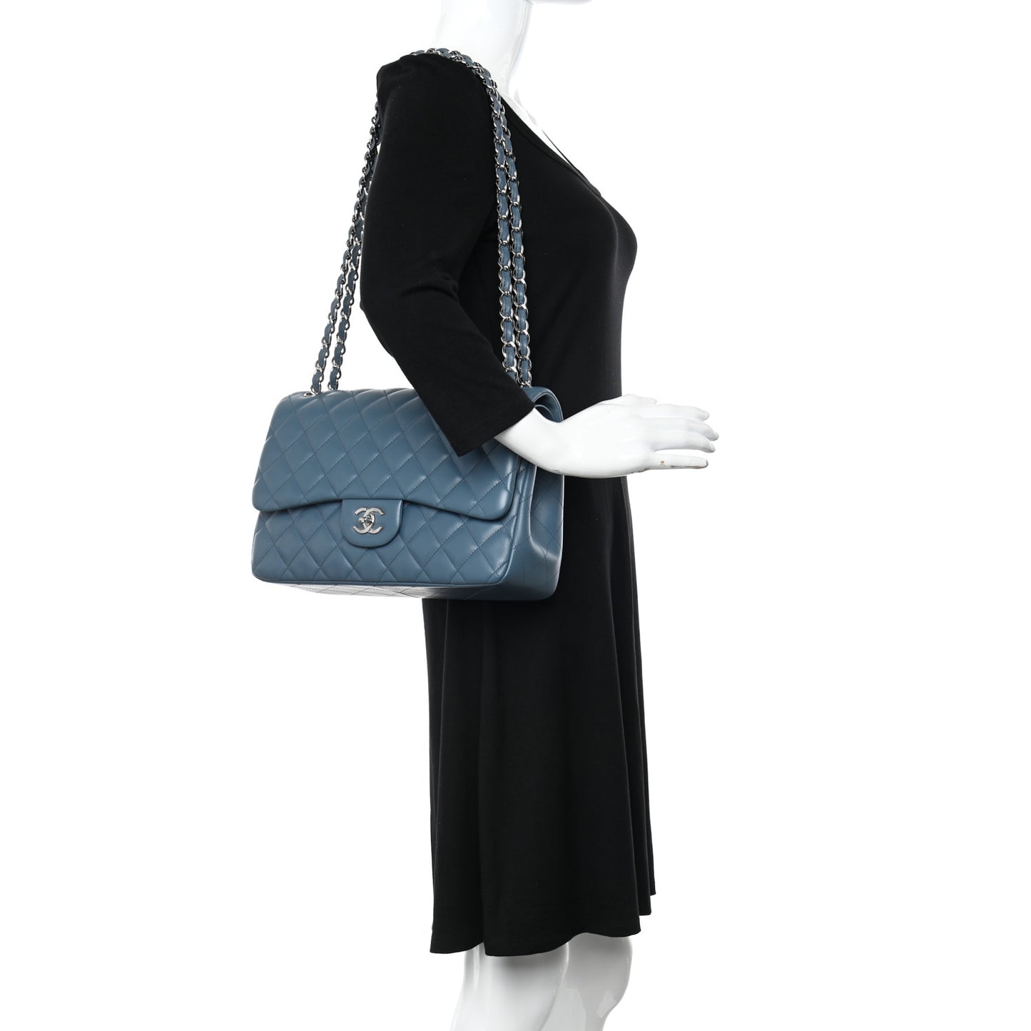 Lambskin Quilted Jumbo Double Flap Dark Blue