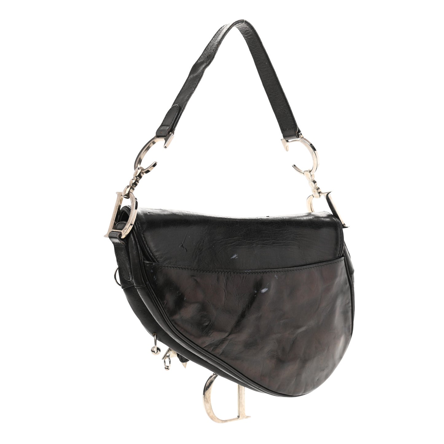 Calfskin Hardcore Pierced Saddle Bag Black